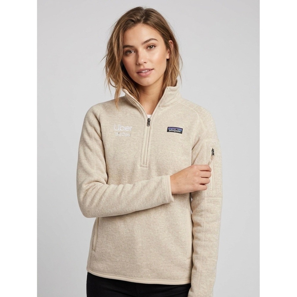 Patagonia Better Sweater 1/4 Zip Fleece Uber BizOps Beige Oatmeal Womens Medium